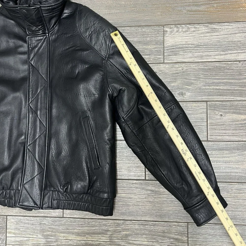 VTG John Ashford Leather Bomber Jacket Large Black Genuine New Zealand Lambskin - Picture 10 of 16